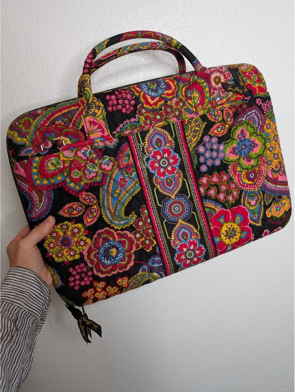 Vera Bradley Quilted Floral Paisley Laptop Case Briefcase Black Multicolor